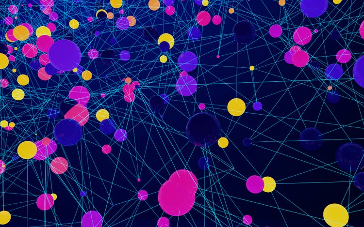 a large group of colorful floating balls connected by lines Community Council